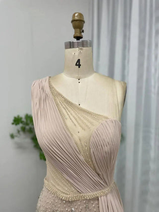 Ships in 1 to 3 Days - 2024 Gold Beaded Mermaid Evening Dress - Elegant One-Shoulder Gown for Graduation and Formal Events