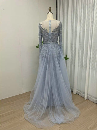 Ships in 1 to 3 Days - Nude Luxury Muslim Mermaid Evening Dress with Beaded Overskirt - Elegant Gown for Women's Party 2024