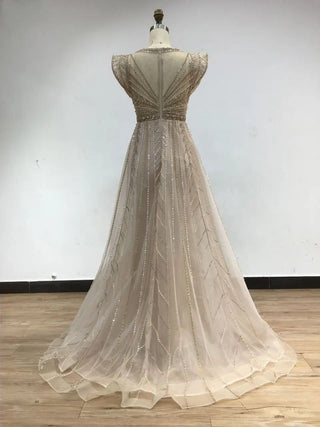 Ships in 1 to 3 Days - Nude Luxury Overskirt Evening Dress: 2024 Beaded Mermaid Gown, Sexy for Women's Party