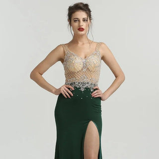 Ships in 1 to 3 Days - Newest Green Sleeveless Mermaid Evening Dress - Fashionable Diamond Beading, Adding a Touch of Sexy Elegance