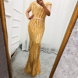 Gold Luxury Sleeveless Mermaid Evening Dress 2024 - Beading Tassel Fashion for Elegant Sparkle Evening Gowns