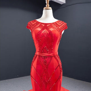 Scarlet Elegance: Red Mermaid Evening Dinner Dress for Ladies and Girls