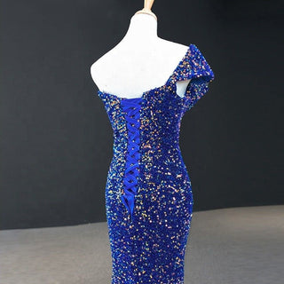 Radiant Glamour: One Shoulder Sequin Evening Party Dress for Ladies