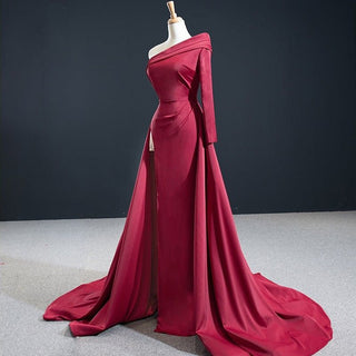 Radiant in Red: One Shoulder High Satin Party Dress for a Sexy Evening Gown Look