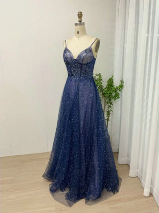 Ships in 1 to 3 Days - Sparkling Crystal Rhinestones A-Line Evening Ball Gown 2024 - Luxury Backless Tulle Dress for Formal Occasions