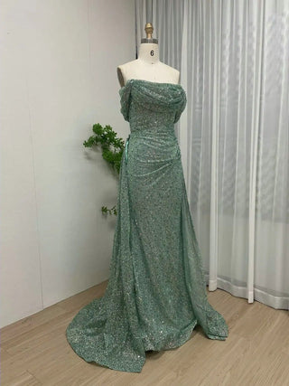 Ships in 1 to 3 Days - New Design Green Mermaid Evening Gown - Gorgeous Sequined Off-Shoulder Formal Dress for Women