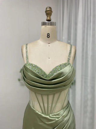 2024 Green High Split Mermaid Evening Dress - Sexy Beaded Slip Gown with Boning for Bridesmaids and Wedding Guests