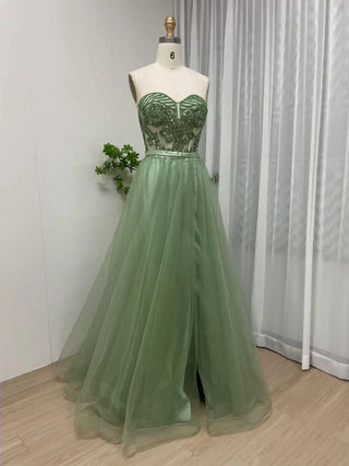 2024 Green A-Line Beaded Formal Occasion Dress - Exclusive High Split Strapless Ball Gown for Women’s Parties in Dubai