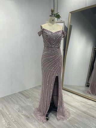 Ladies Sexy Mermaid High Split Evening Dress - Luxury Off-Shoulder Dubai Gown for Formal Occasions and Wedding Guests