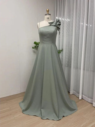 Green One-Shoulder A-Line Formal Gown – Elegant Pleated Evening Dress for Weddings & Engagements 2024