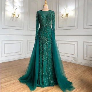 Muslim Green With Train Mermaid Beaded Elegant Luxury Evening Dress: Exquisite Gown for Women's Party 2024