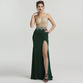 Ships in 1 to 3 Days - Newest Green Sleeveless Mermaid Evening Dress - Fashionable Diamond Beading, Adding a Touch of Sexy Elegance