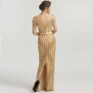 Gold Luxury Sleeveless Mermaid Evening Dress 2024 - Beading Tassel Fashion for Elegant Sparkle Evening Gowns