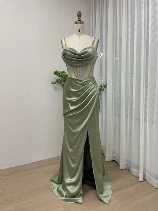 2024 Green High Split Mermaid Evening Dress - Sexy Beaded Slip Gown with Boning for Bridesmaids and Wedding Guests