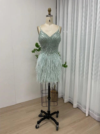 Ships in 1 to 3 Days - Grey Sleeveless Mermaid Cocktail Dress 2024 with Sexy Beaded Feathers - Ideal for Women's Party