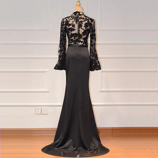 Black Long Sleeves Mermaid Evening Dress - High Neck Sequined Illusion Formal Gown for 2024