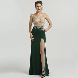 Newest Green Sleeveless Mermaid Evening Dress - Fashionable Diamond Beading, Adding a Touch of Sexy Elegance