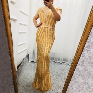 Gold Luxury Sleeveless Mermaid Evening Dress 2024 - Beading Tassel Fashion for Elegant Sparkle Evening Gowns