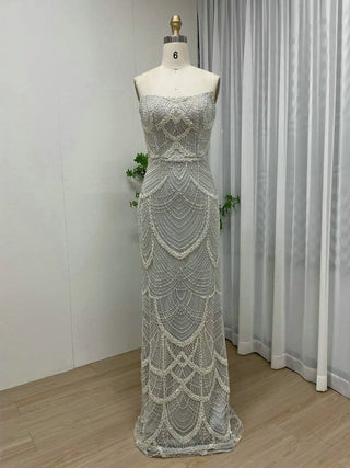 Luxury Grey High Neck Mermaid Evening Gown - Beaded Celebrity Dress with Cape and Strapless Two-Piece Set for Dubai Events