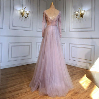 Luxury Muslim Pink Mermaid Evening Dress with Train - Elegant Gown for Women's Party