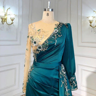 Ships in 1 to 3 Days - Luxury Dubai: Emerald Green Velvet Mermaid Evening Dress with Black Long Sleeves - Perfect for Arabic Women's Wedding Formal Attire