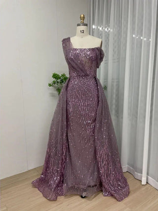 Ships in 1 to 3 Days - 2024 Pink Sparkling Sequin Mermaid Evening Dress - Off-Shoulder Tulle Gown for Wedding Guests in Dubai