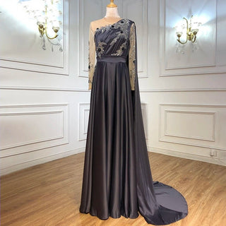 Dubai Blue O-Neck Beading Sexy Evening Dress Design 2024: A-Line Satin Long Sleeves Formal Dress