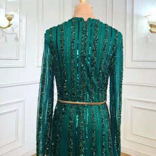 Green Muslim Luxury Evening Gown 2024 - Elegant Long Sleeves Beaded Dress for Women's Party