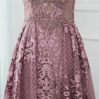 Pink Mermaid Elegant Evening Dress 2024 - Short Sleeve Flowers, Dubai Sexy Off-Shoulder Lace Crystal Gown