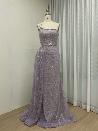 One-Shoulder Spaghetti Straps Glitter Mermaid Prom Gown with Side Train - Luxury Sequined Evening Dress for Wedding Parties