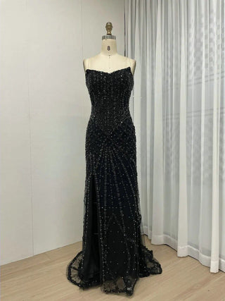 Ships in 1 to 3 Days - Stunning Grey Mermaid Evening Dress - Sexy High Split Gown with Transparent Spaghetti Straps and Open Back for Prom and Parties