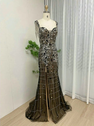 Gorgeous Mermaid Beaded Tassel Evening Dress - Celebrity Style High Split Backless Gown for Women in Dubai