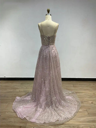 2024 Pink Luxury Mermaid Evening Dress - Exclusive V-Neck Beaded Gown with Overskirt for Prom and Graduation