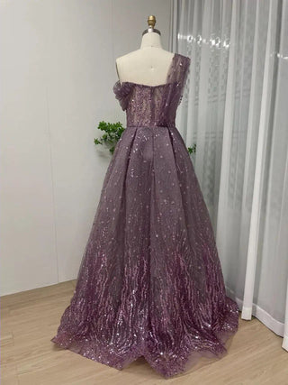 Ships in 1 to 3 Days - 2024 Pink Sparkling Sequin Mermaid Evening Dress - Off-Shoulder Tulle Gown for Wedding Guests in Dubai