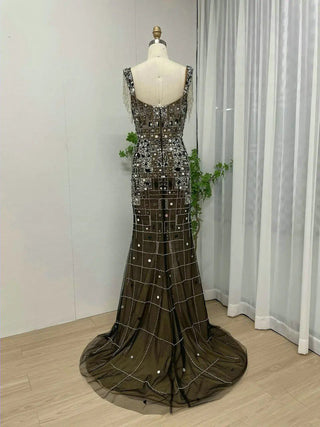 Gorgeous Mermaid Beaded Tassel Evening Dress - Celebrity Style High Split Backless Gown for Women in Dubai