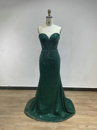 Stunning Green Strapless Mermaid Evening Dress - Sequined Arabic Prom Gown for Women’s Parties and Weddings