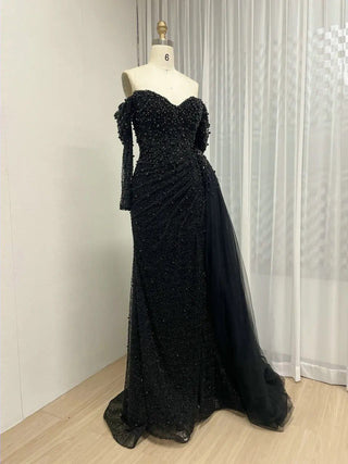 Black Arabic Luxury Off-Shoulder Mermaid Evening Dress - Gorgeous Beaded Strapless Formal Gown for Women’s Celebrity Parties