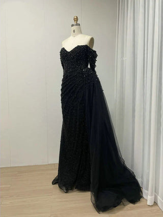 Black Arabic Luxury Off-Shoulder Mermaid Evening Dress - Gorgeous Beaded Strapless Formal Gown for Women’s Celebrity Parties