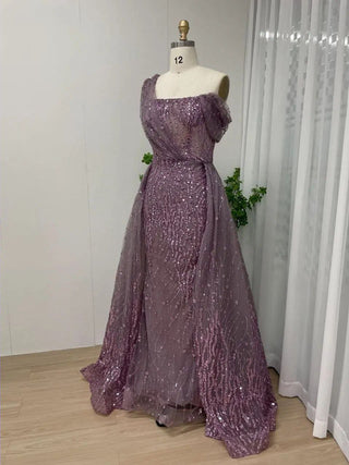 Ships in 1 to 3 Days - 2024 Pink Sparkling Sequin Mermaid Evening Dress - Off-Shoulder Tulle Gown for Wedding Guests in Dubai