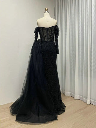 Black Arabic Luxury Off-Shoulder Mermaid Evening Dress - Gorgeous Beaded Strapless Formal Gown for Women’s Celebrity Parties