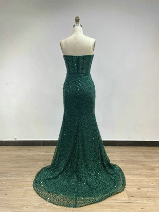 Stunning Green Strapless Mermaid Evening Dress - Sequined Arabic Prom Gown for Women’s Parties and Weddings