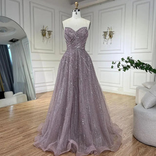 Ships in 1 to 3 Days - Arabic Caramel A-Line Strapless Beaded Luxury Dubai Evening Dresses Gowns For Women Wedding Party 2024