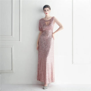 Stunning O-Neck Sequin Prom Dress with Beading, Floor-Length Prom Dresses