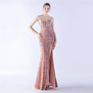 Gorgeous Sequined Floor-Length Prom Dress with Side Split - Evening Gown