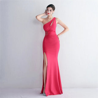 One-Shoulder Pink Satin Evening Dress for Women