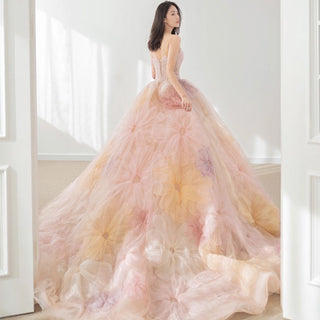 Enchanting Pastel Floral Ball Gown with Oversized Petal Appliques