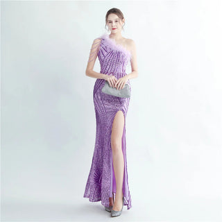 Elegant One-Shoulder Sequin Prom Dress with Floor-Length Skirt