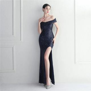 Stunning One-Shoulder Floor-Length Prom Dress with Sequins