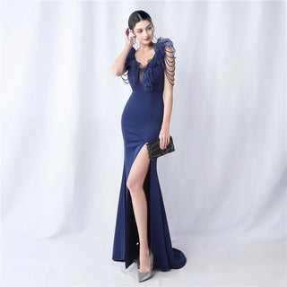 Gorgeous V-Neck Beaded Mermaid Prom Dress with Split - Evening Gown