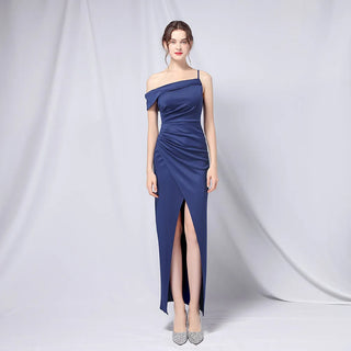 One-Shoulder Satin Prom Dress - Ankle-Length Mermaid Prom Dress